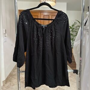 Karen Kane Black Peasant Style Top Blouse With Rhinestone Bling Plus Size 3X